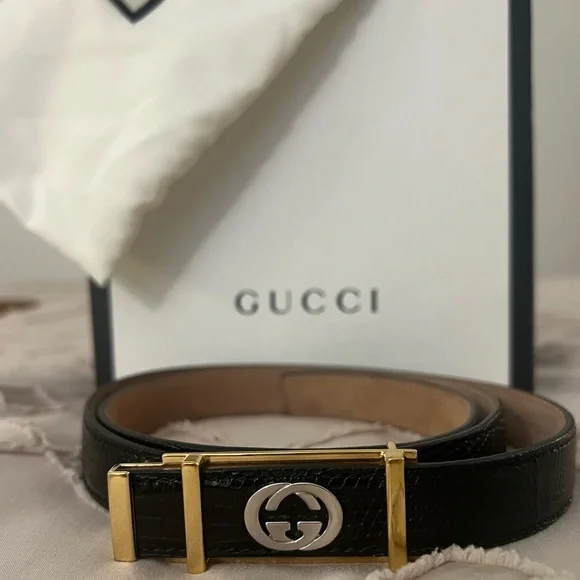 Gucci Belt Black Snake Skin with Gold Hardware